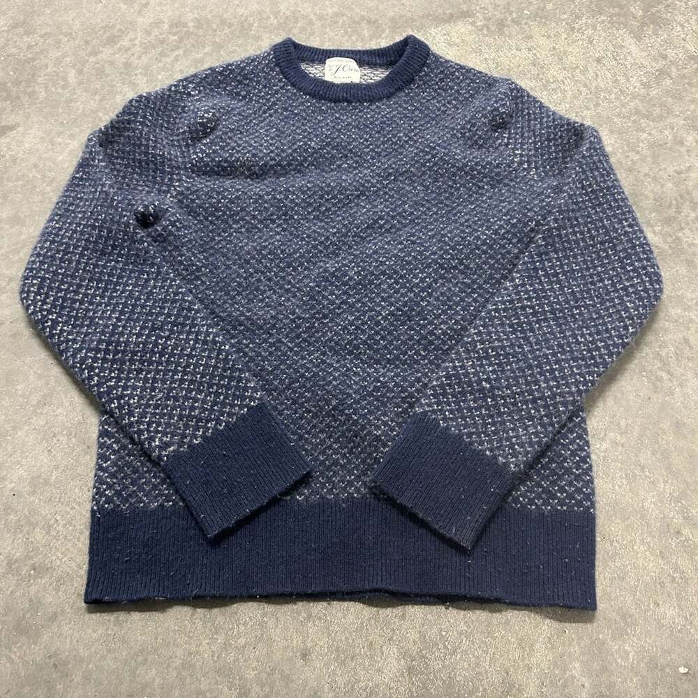 J.Crew Rugged Merino Wool Birdseye Crewneck Sweater Blue